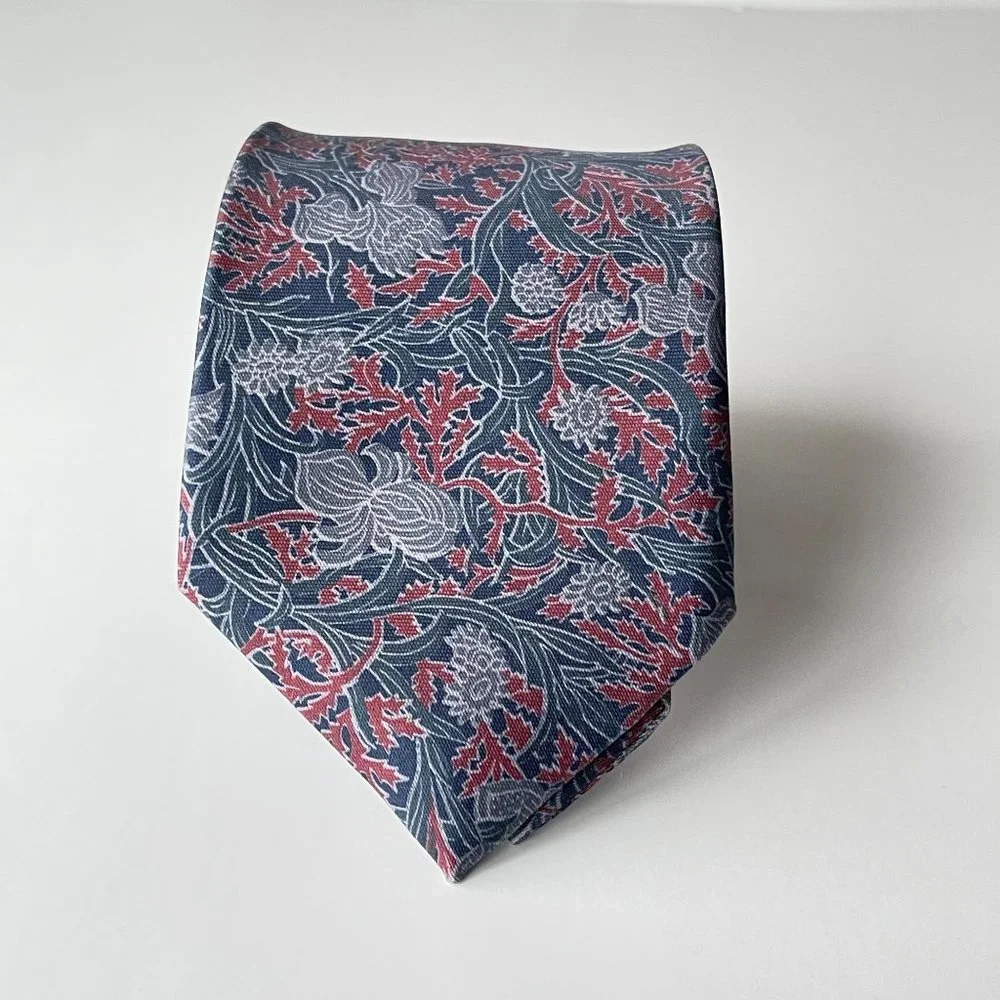 Vintage‎ Rome Silk Men's Necktie Floral Print Blue Gray Red Neckwear